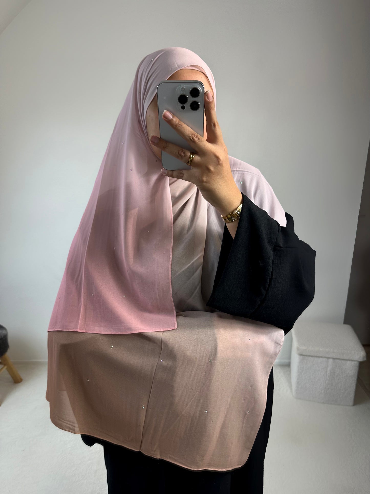 Hijab bicolore mousseline à strass
