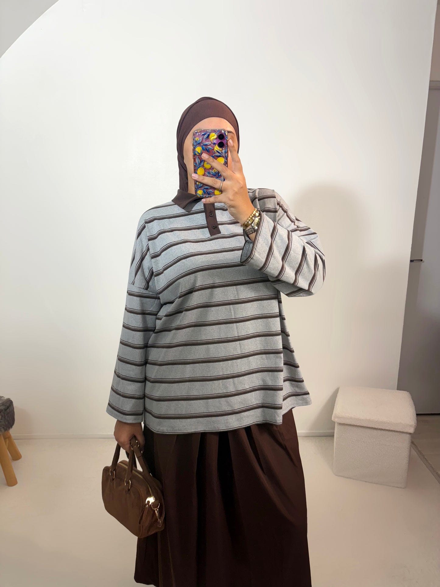 Polo marin oversize (gris/marron)