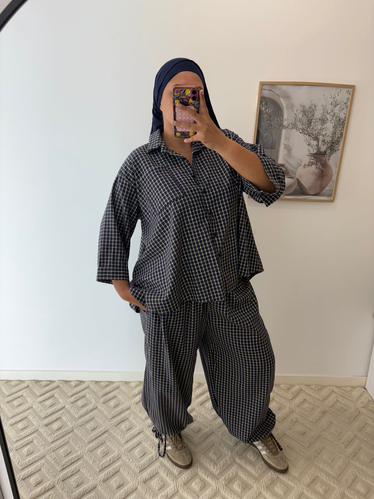 Pantalon ballon épais petits carreaux