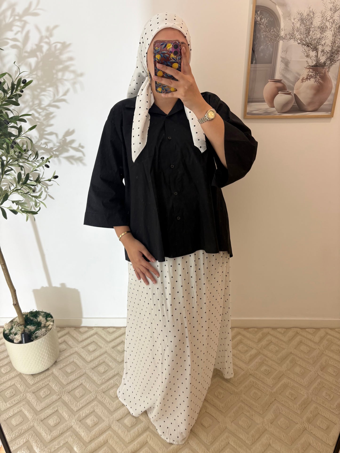 Jupe + hijab carré effet lin