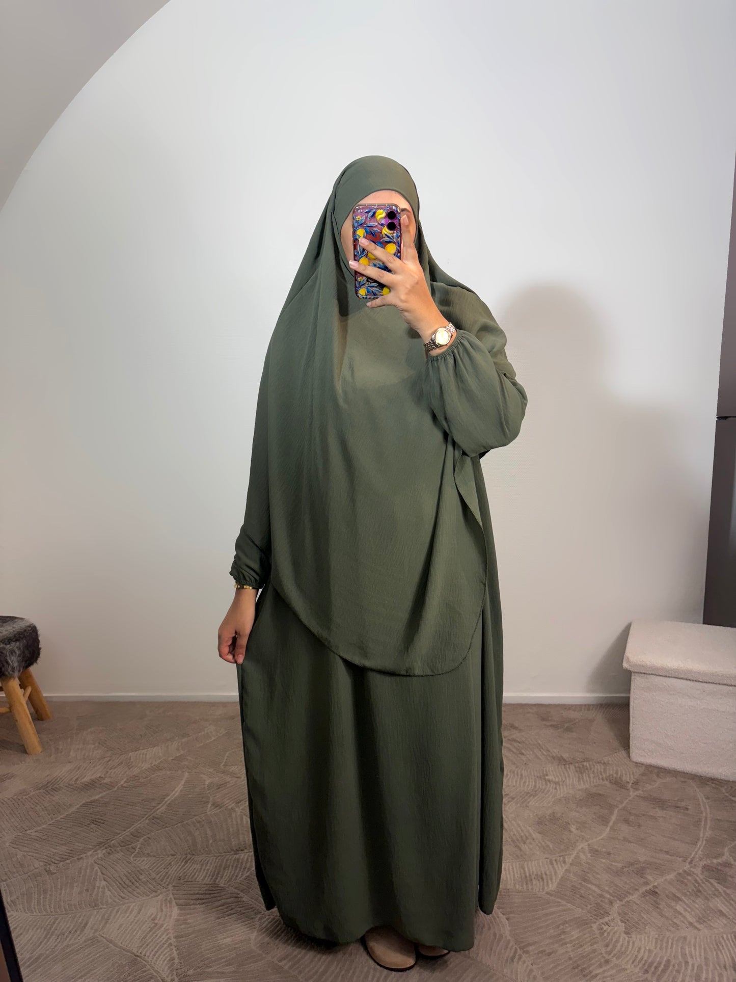 Abaya + khimar en jazz (8 couleurs)