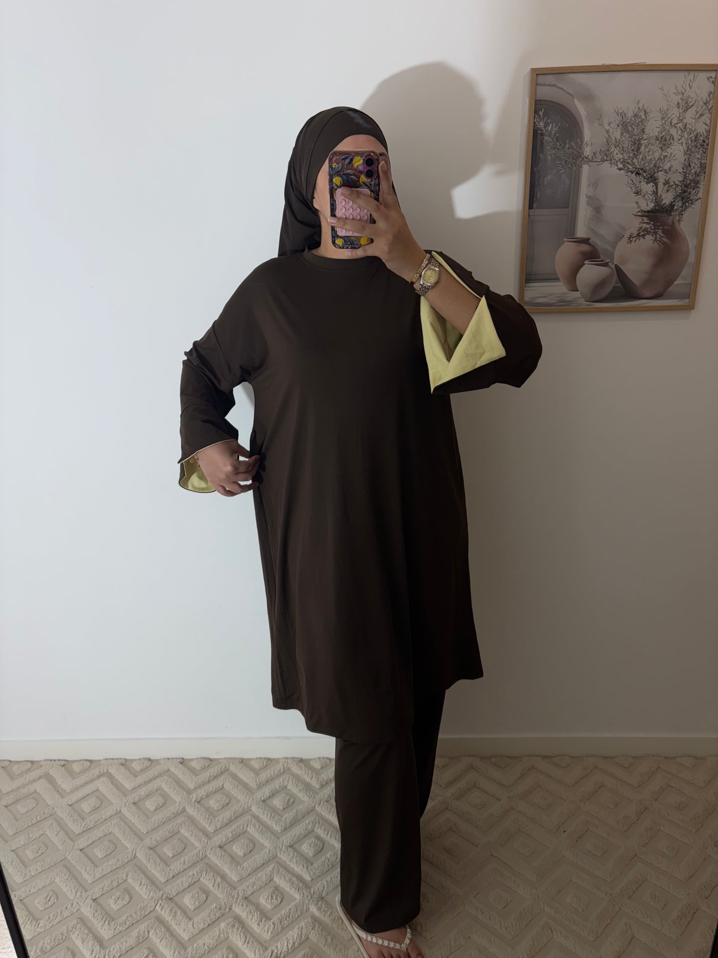 Burkini 3 pièces manches colorées Long