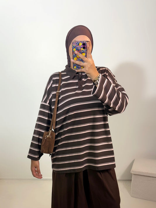 Polo marin oversize  (marron/rose)