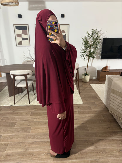 Set de prière en jersey premium de luxe (Abaya + Khimar) (8 COULEURS)