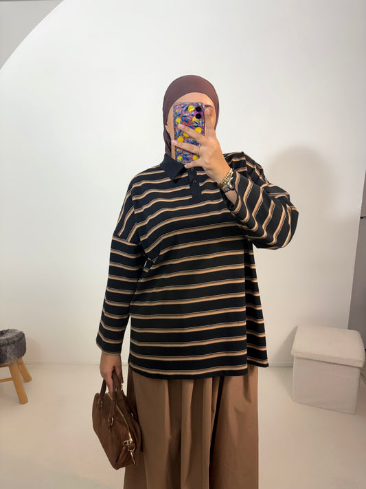 Polo marin oversize (noir/beige)