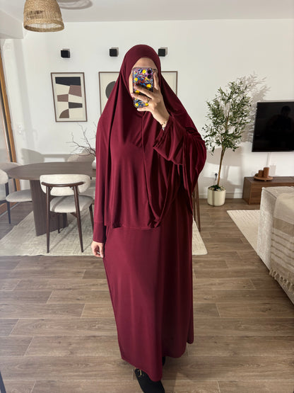 Set de prière en jersey premium de luxe (Abaya + Khimar) (8 COULEURS)