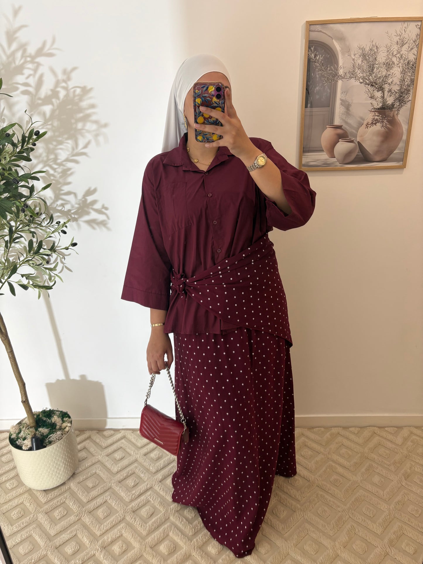Jupe + hijab carré effet lin