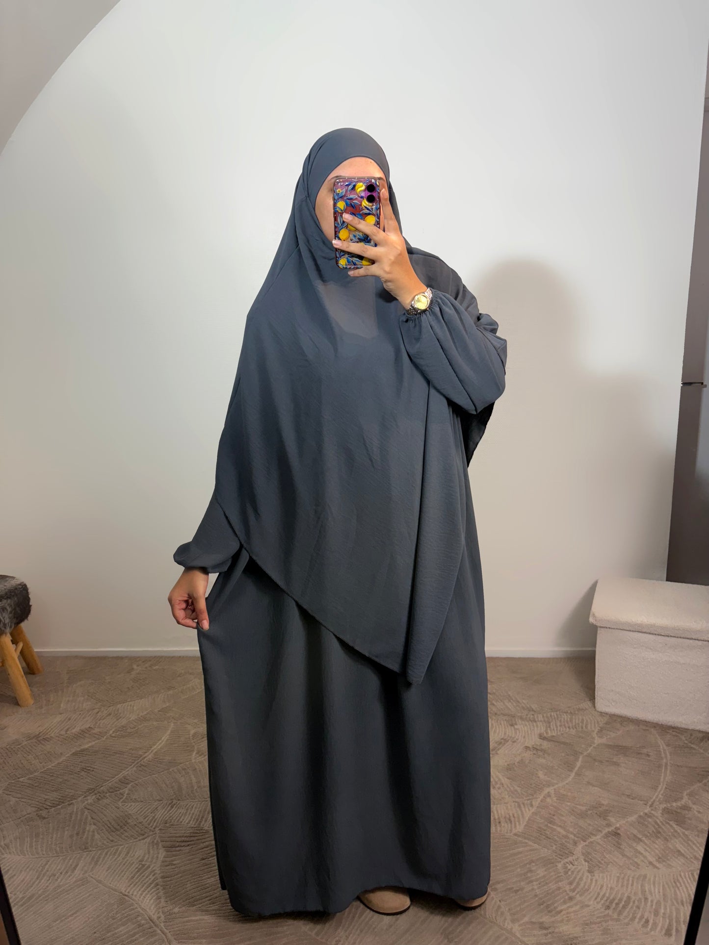 Abaya + khimar en jazz (8 couleurs)
