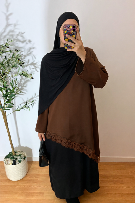 Ensemble sous robe soie de médine + haut dentelle satin