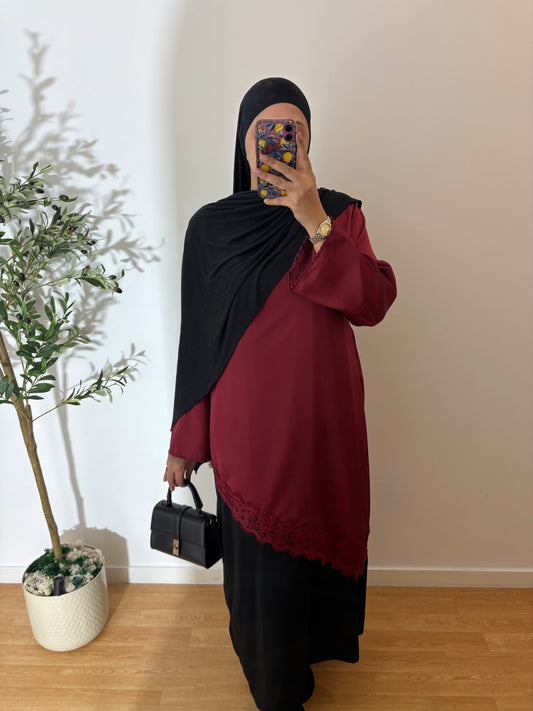 Ensemble sous robe soie de médine + haut dentelle satin