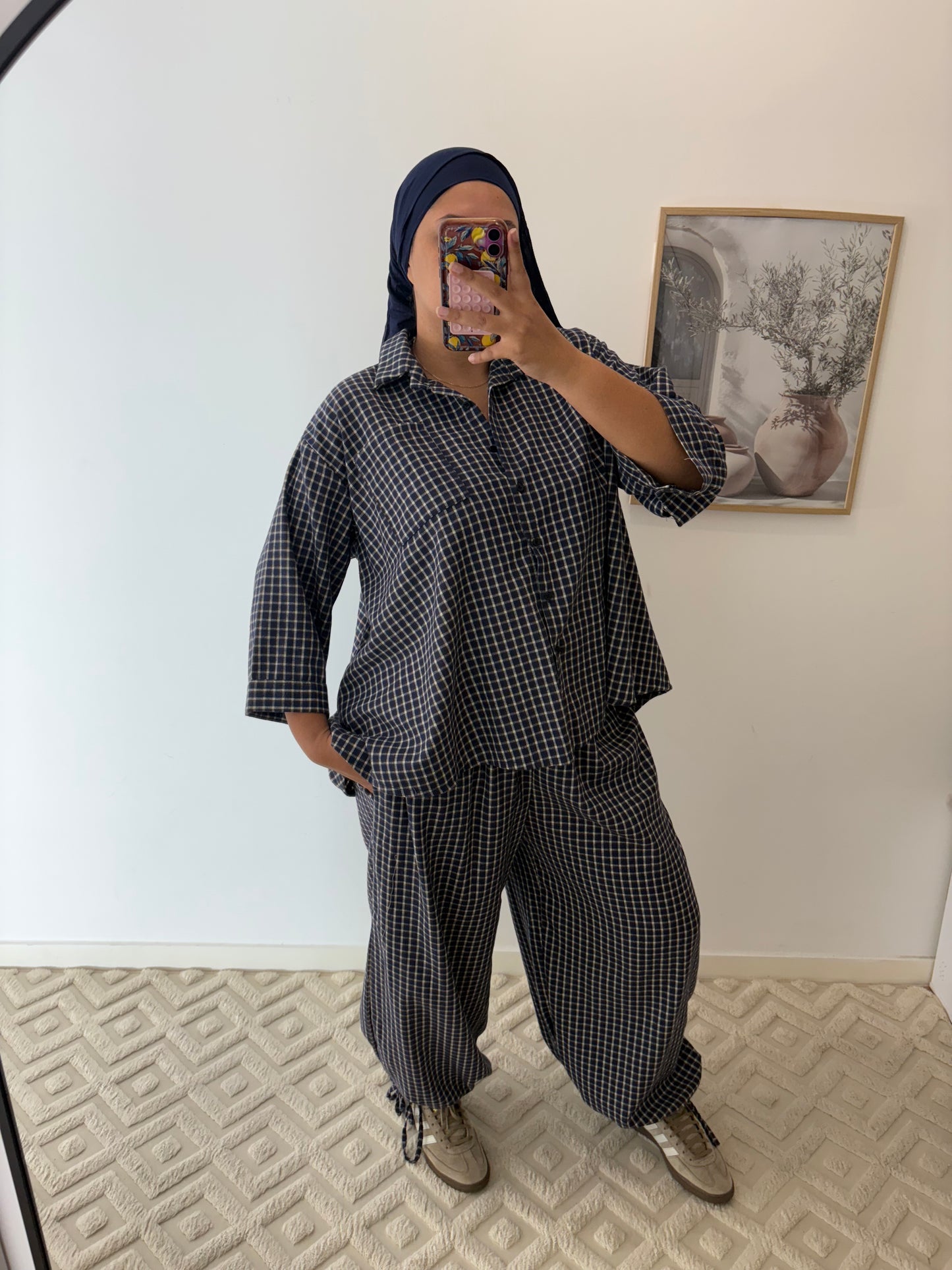 Pantalon ballon épais petits carreaux