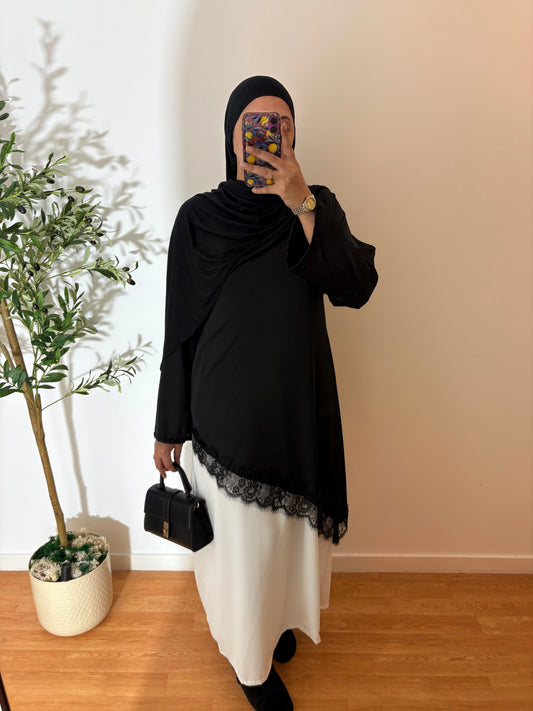 Ensemble sous robe soie de médine + haut dentelle satin