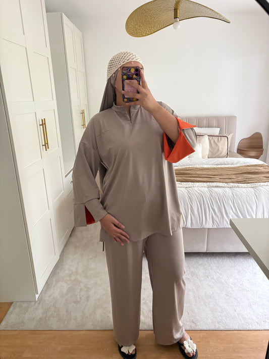 Burkini 3 pièces manches colorées col zip