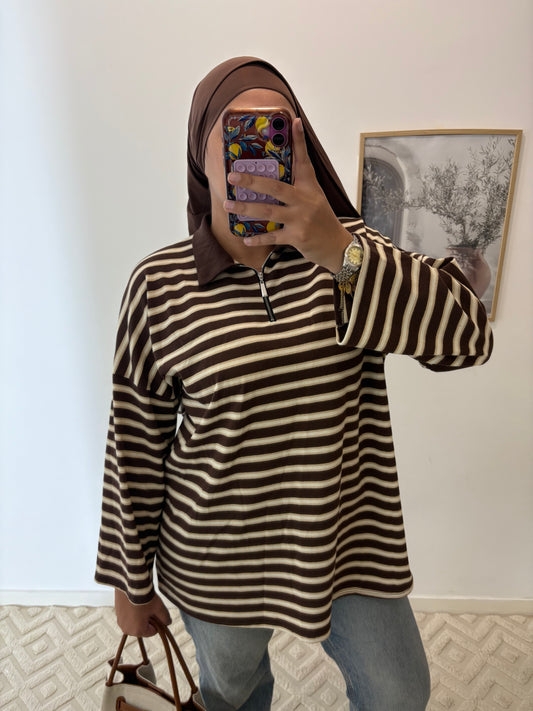 Polo zip rayé