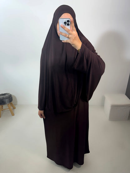 Set de prière en jersey premium de luxe (Abaya + Khimar) (8 COULEURS)