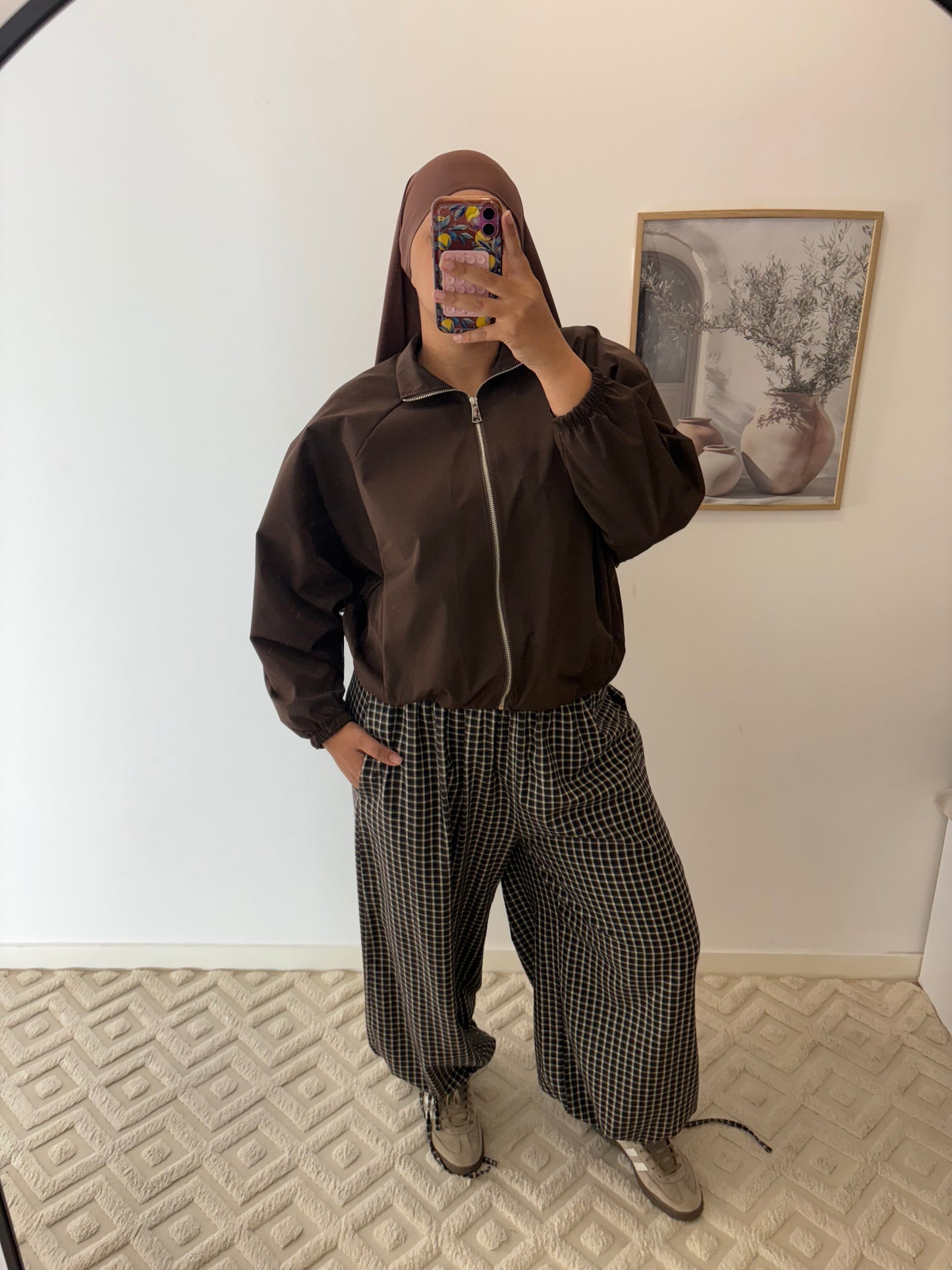 Pantalon ballon épais petits carreaux
