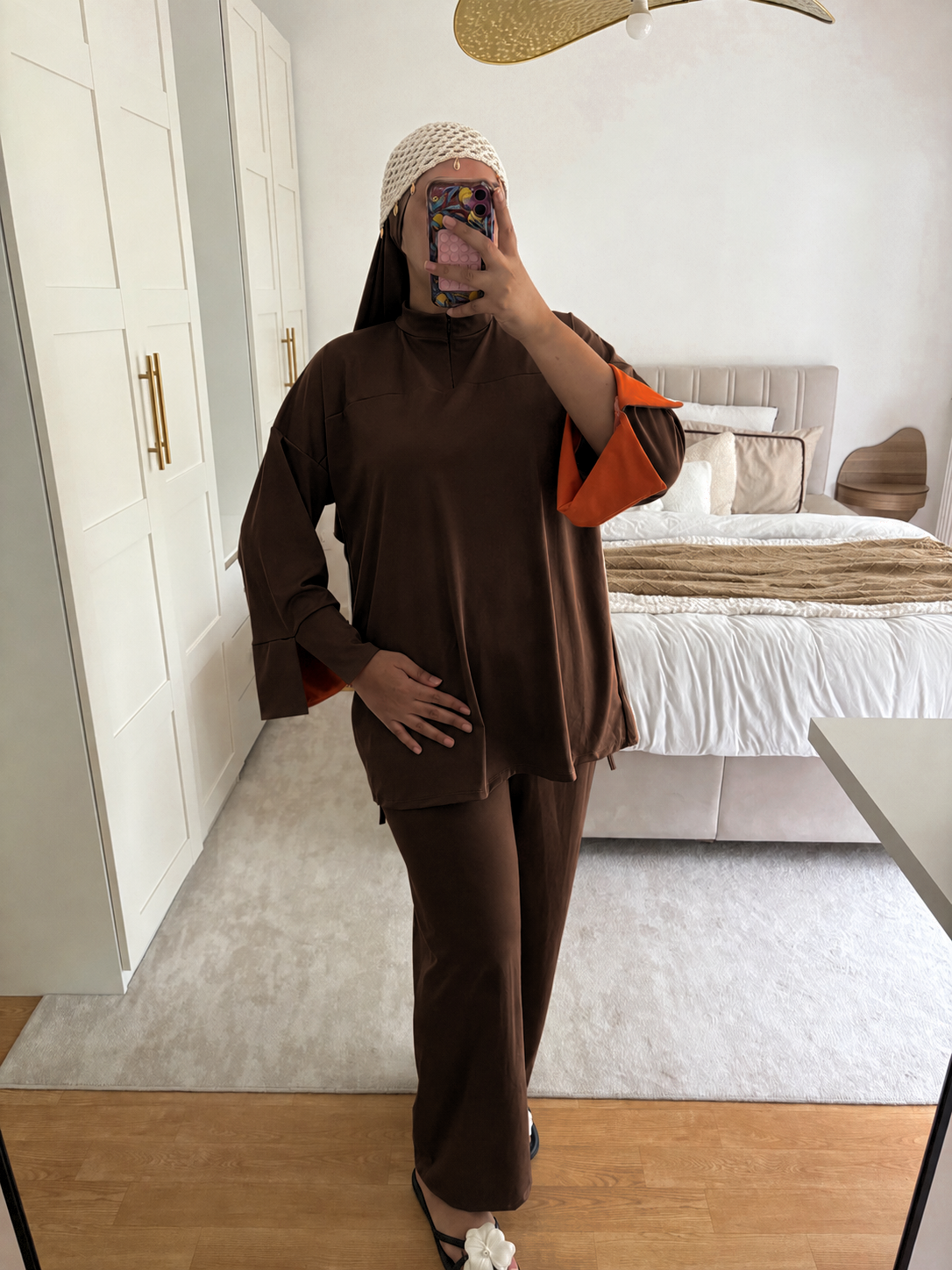 Burkini 3 pièces manches colorées col zip