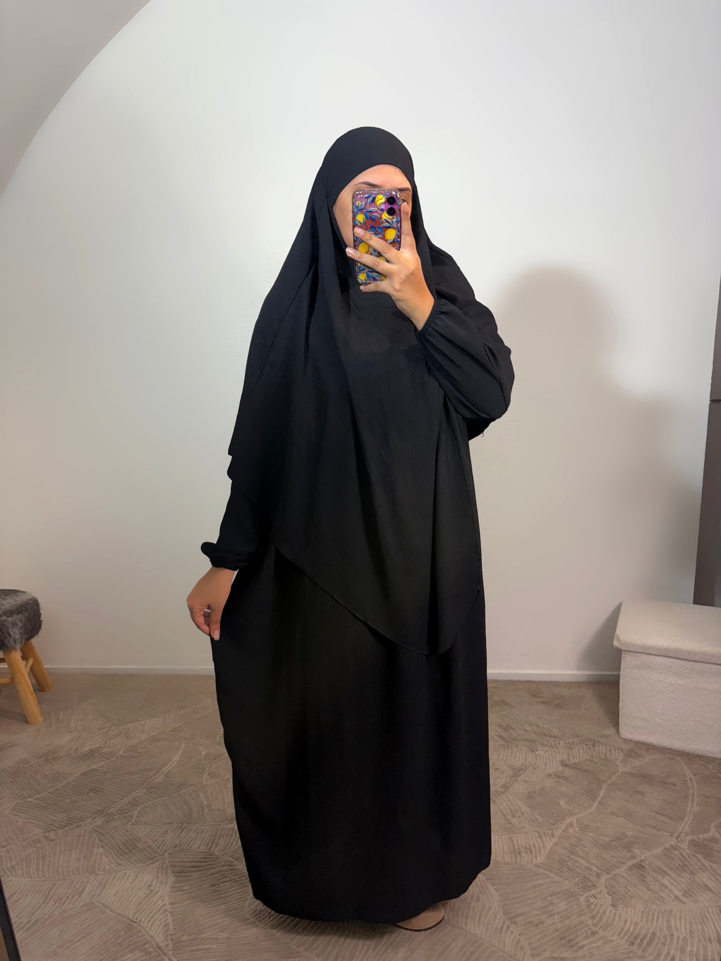Abaya + khimar en jazz (8 couleurs)