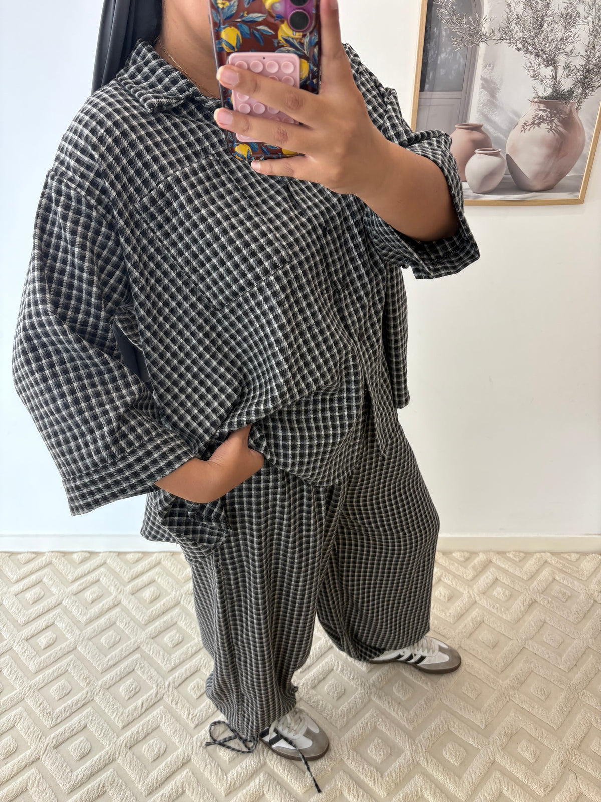 Pantalon ballon épais petits carreaux