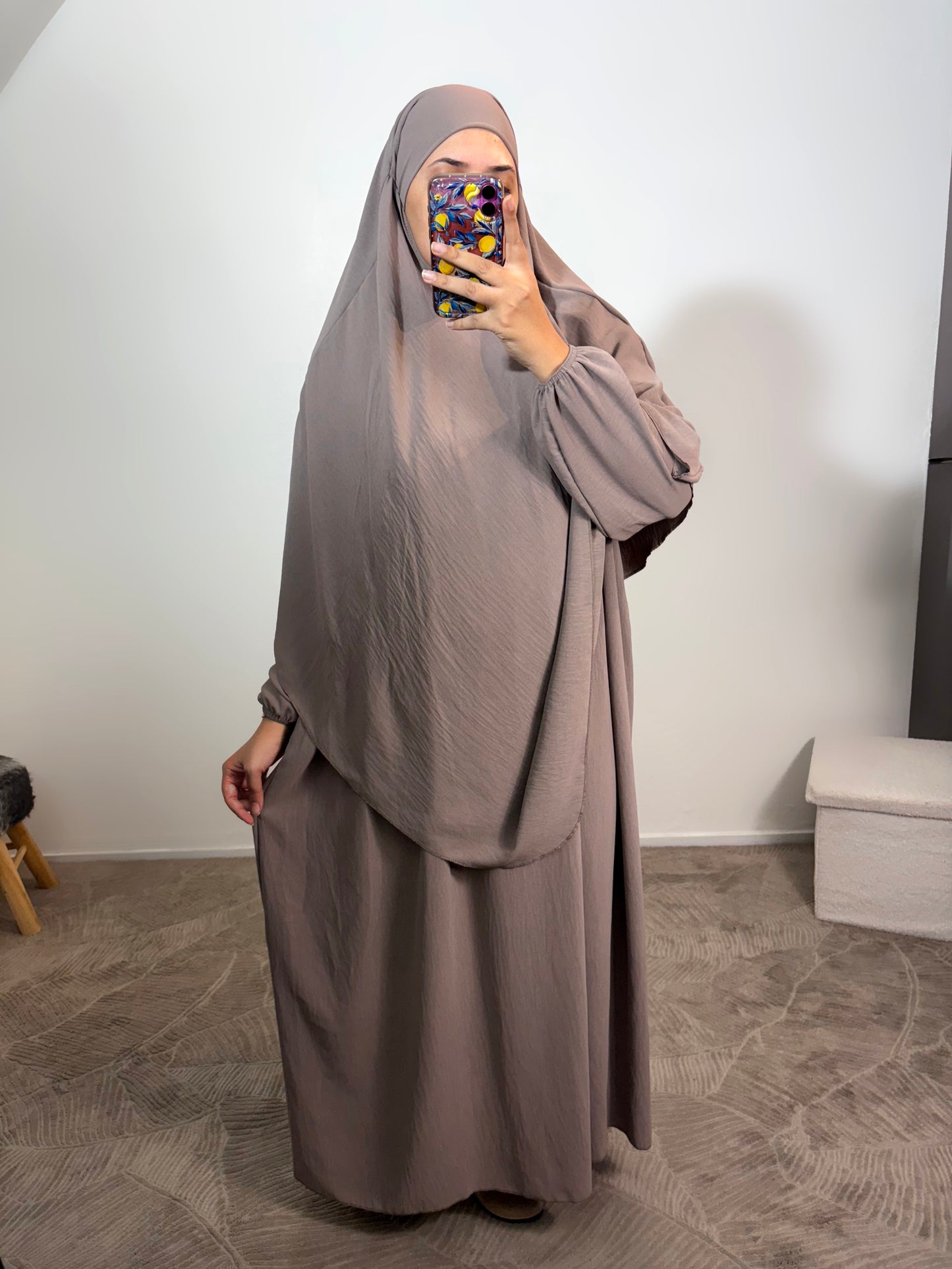 Abaya + khimar en jazz (8 couleurs)