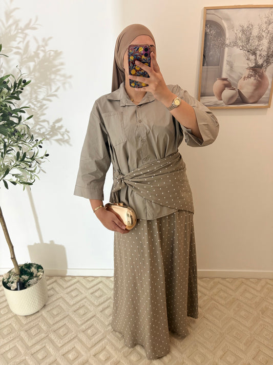 Jupe + hijab carré effet lin