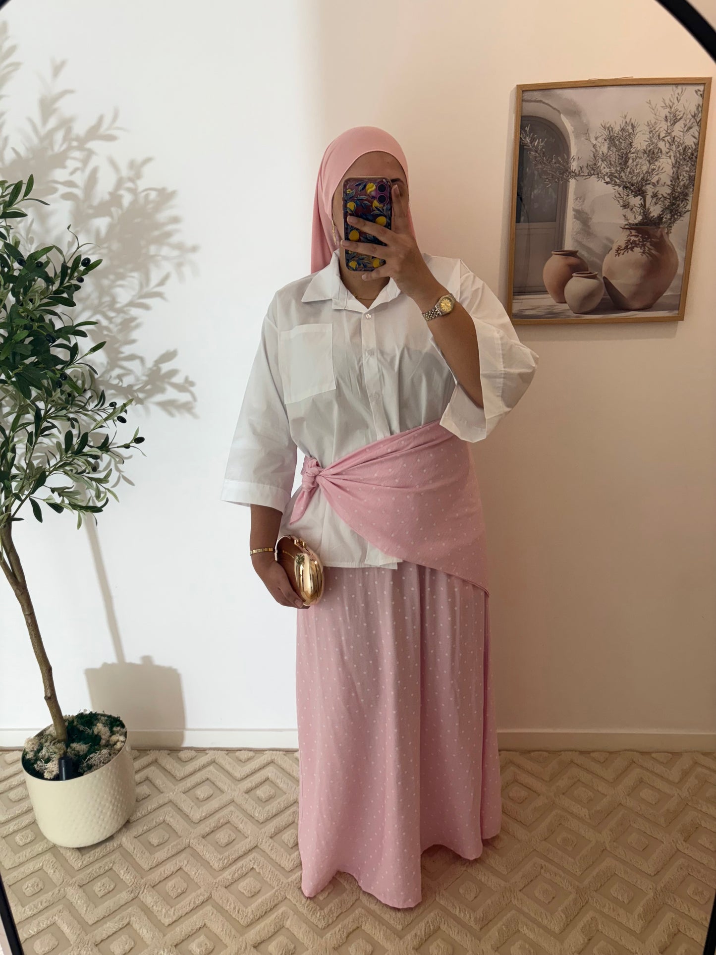 Jupe + hijab carré effet lin