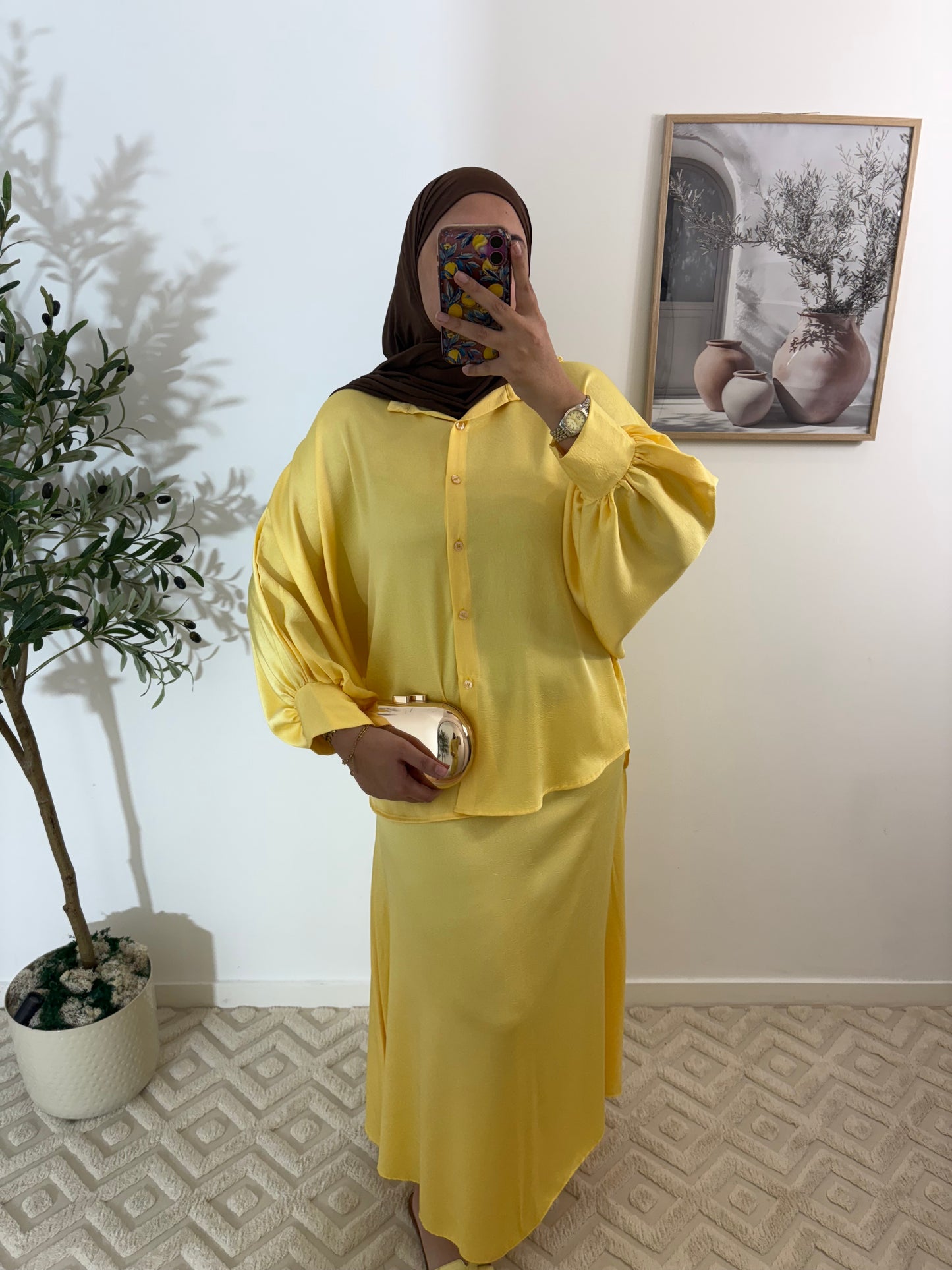 Ensemble satin chemise + jupe