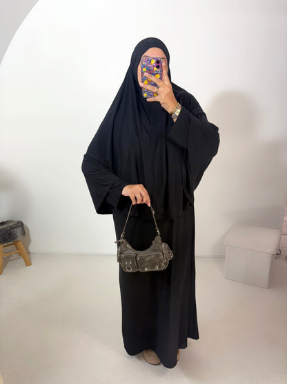 Set de prière en jersey premium de luxe (Abaya + Khimar) (8 COULEURS)