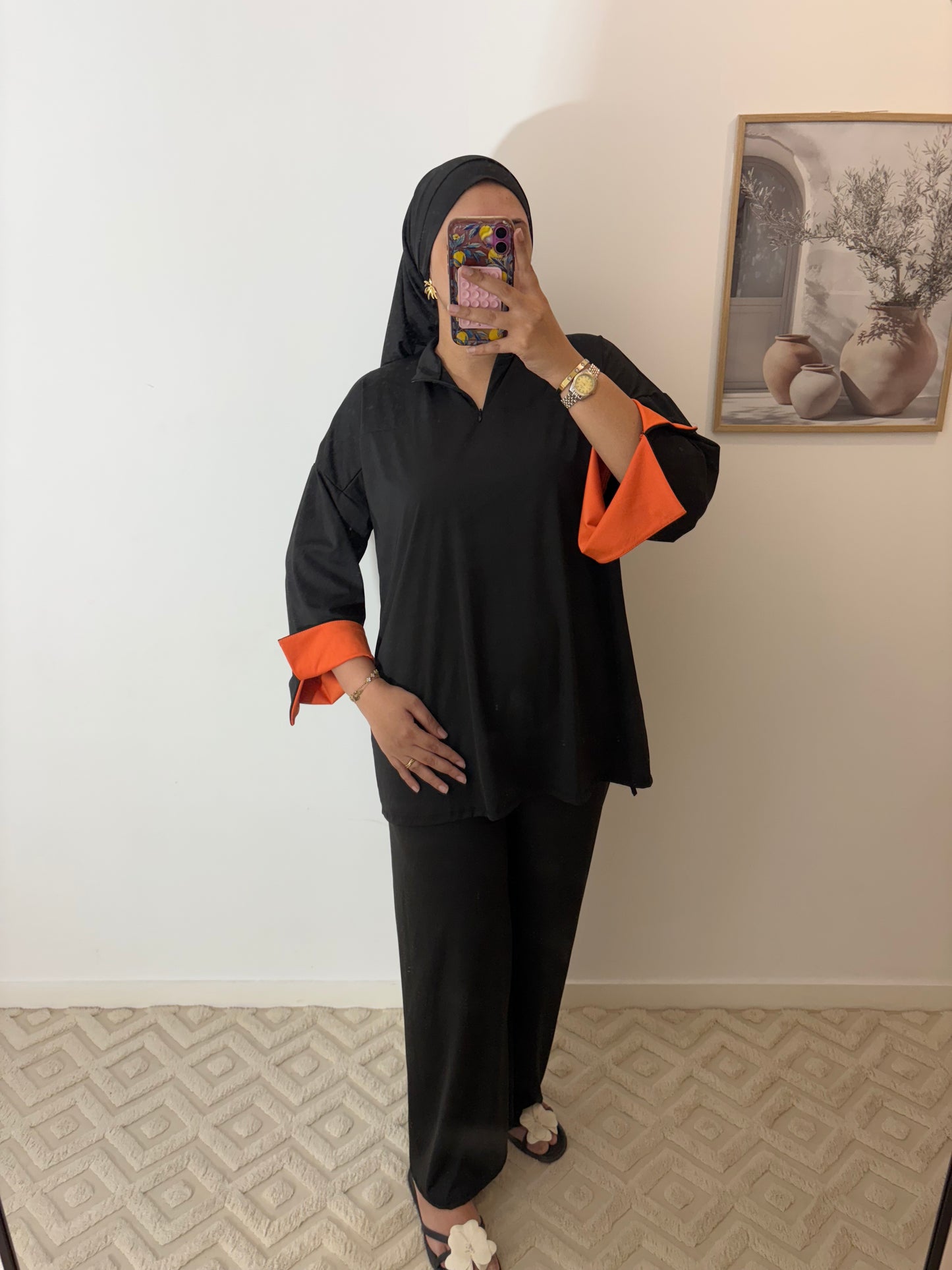 Burkini 3 pièces manches colorées col zip
