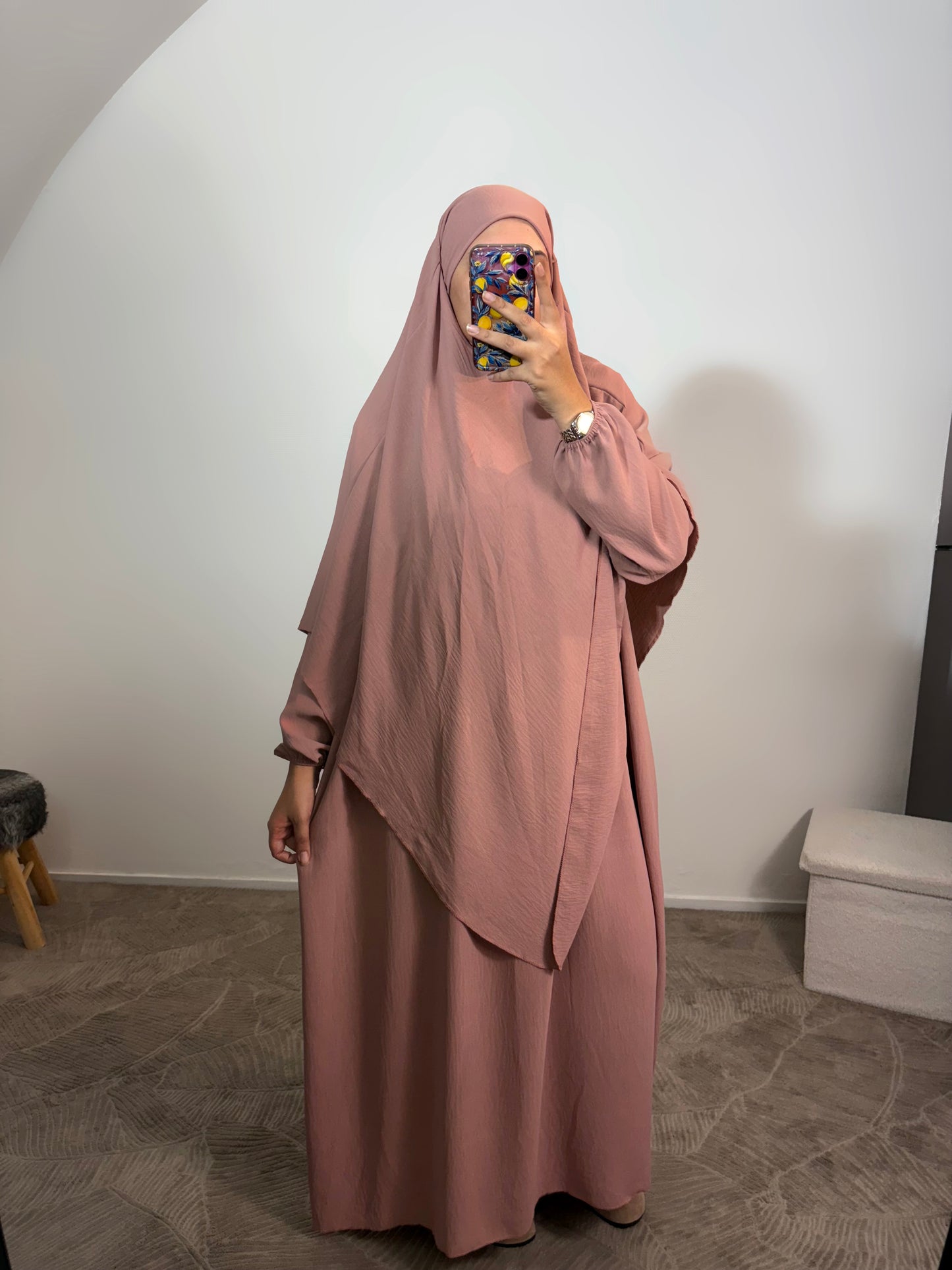 Abaya + khimar en jazz (8 couleurs)