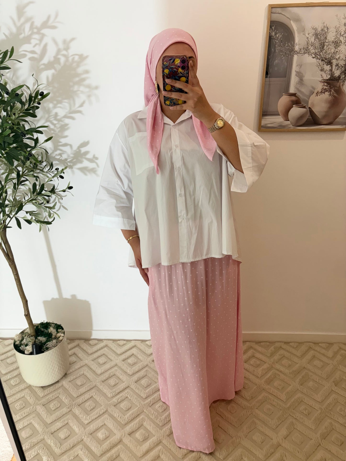 Jupe + hijab carré effet lin