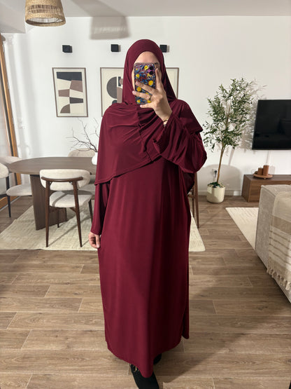 Set de prière en jersey premium de luxe (Abaya + Khimar) (8 COULEURS)