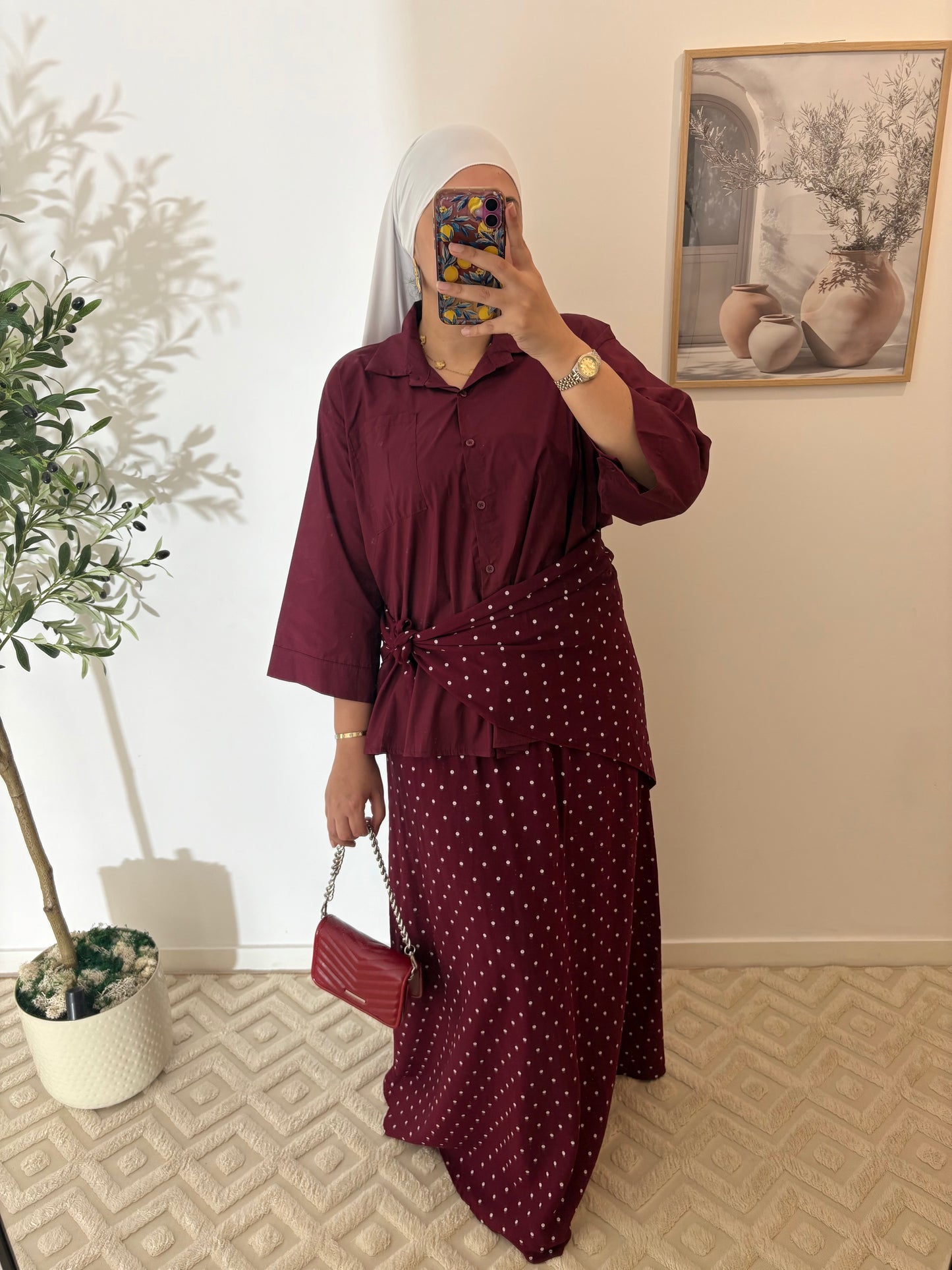 Jupe + hijab carré effet lin